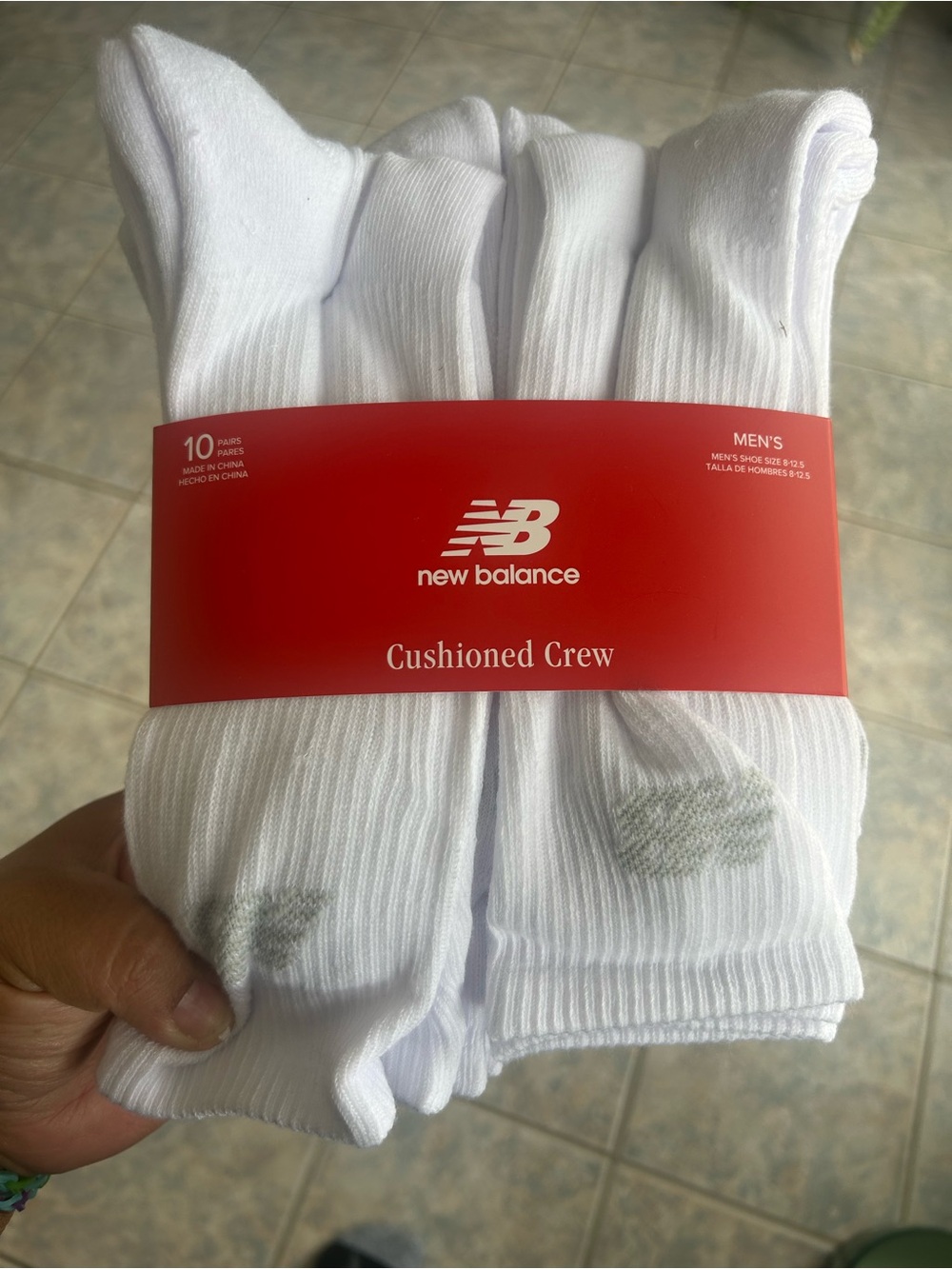New Balance 10 pairs Cushion Crew socks Arch support size 8-12.5 White (1847)
